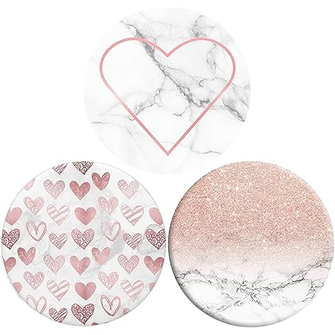 Collapsible Phone Bracket °Rotary Grips for Phones & Tablets( Pack) - Heart-Shaped Marble Rose Gold Geometry