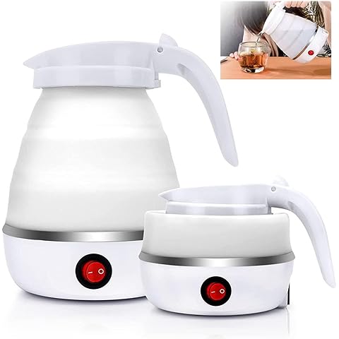 Seyahat su ısıtıcısı, küçük, 0,6 l mini su ısıtıcısı, seyahat için katlanabilir su ısıtıcısı, kamp su ısıtıcısı, silikon elektrikli su ısıtıcısı, paslanmaz çelik tabanlı, dış mekan, yürüyüş,