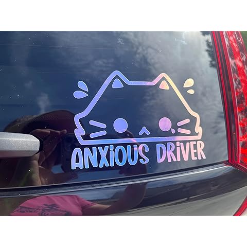 Cute Anxious Driver Vinyl Car Decal, Funny New Driver Bumper Sticker, Gen Z  Bumper Decal, Nervous Student New Driver Decal, Holographic Decal for Car Truck SUV (New Driver Good Luck Everyone)