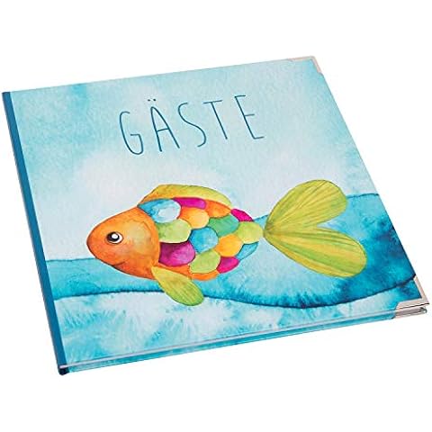 Misafir Defteri Gökkuşağı Balığı Mavi Renkli Denizcilik 21 x 21 cm - Misafirlere Yazmak için Kitap - Vaftiz Komünyon Kız Erkek Erkek Çocuk