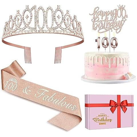 100. Doğum Günü Süslemeleri Kadınlar, 100. Doğum Günü Taçı/Taç, Kuşak, Pasta Süsü ve Mumlar Dahil, Kadınlar için 100. Doğum Günü Süslemeleri