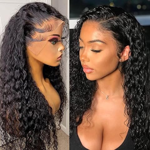 180 Density 13x4 HD Lace Front Wigs Human Hair Pre Plucked with Baby Hair Transparent Glueless Brazilian Deep Wave Frontal Wigs for Black Women Natural Black Color(20Inch)